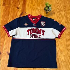 Rare Vintage Tommy Sport Hilfiger Jeans Spell Out Jersey Size LARGE